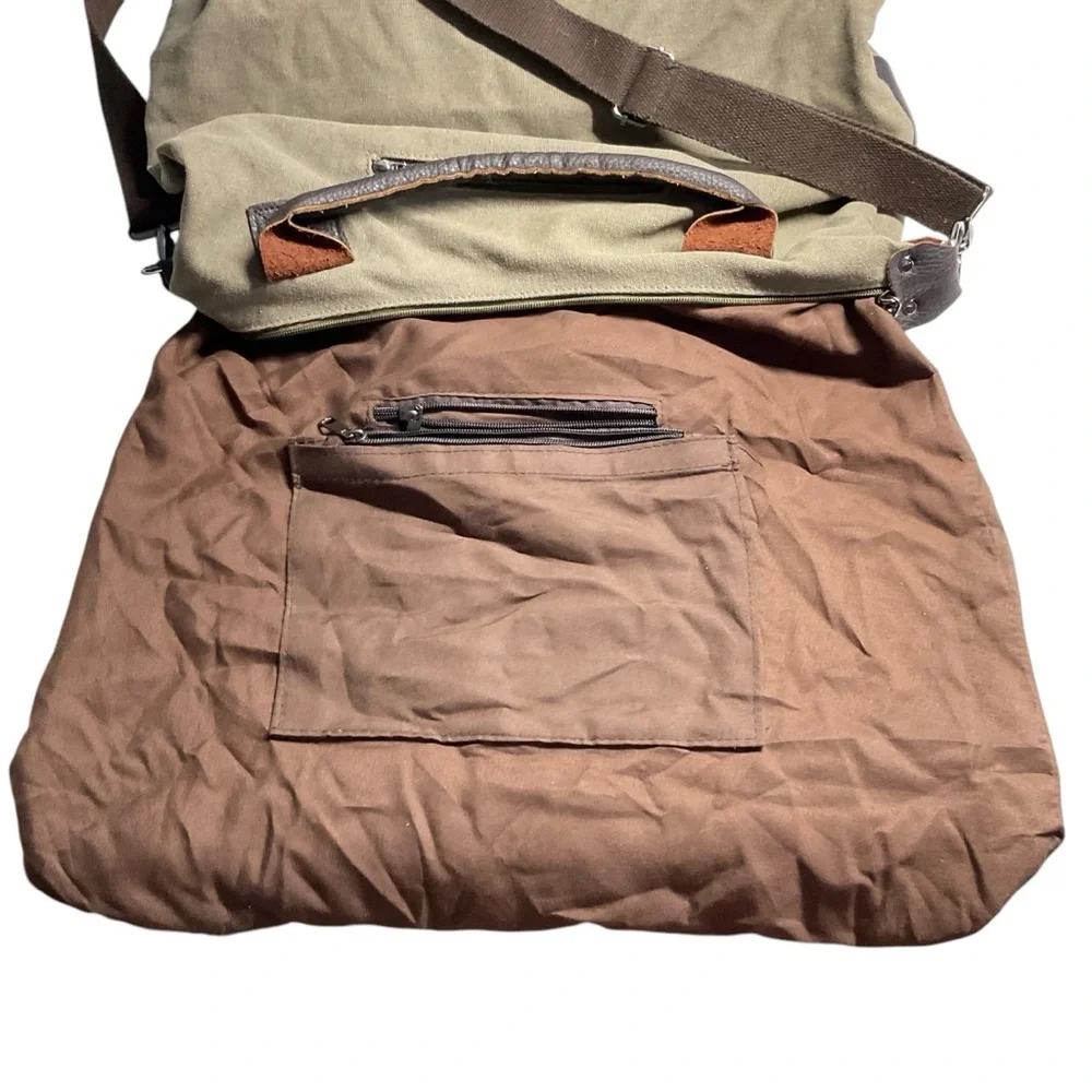 K2 Classic Fashion Tan Canvas Brown Faux Leather Accents Crossbody Messenger Bag